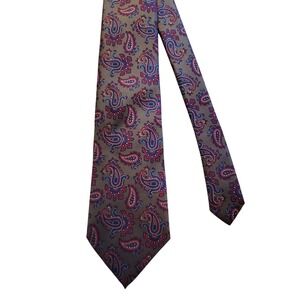 VTG Neil Martin Tie Mens OS Taupe Red Blue Paisley Silk Classic Necktie USA Made